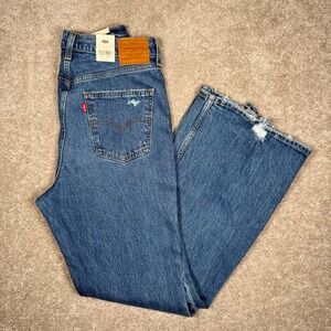 Levis 70s High Flare Jeans Blue Denim Distressed Raw Hem Women's 30x32 NEW